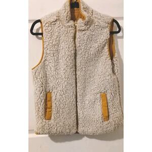 Love Tree Reversible Quilted / Faux Sherpa Fleece Vest Yellow Cream M